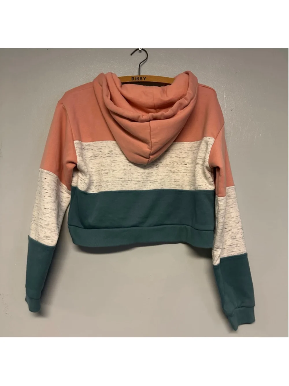 doublju Colorblock Cropped Hoodie Women’s Size Large Pink Teal heathered